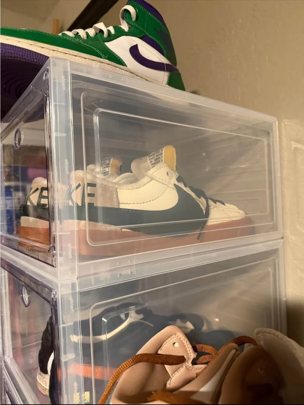 Clear Stackable Shoe Storage Boxes - Transparent Organizer Magnetic